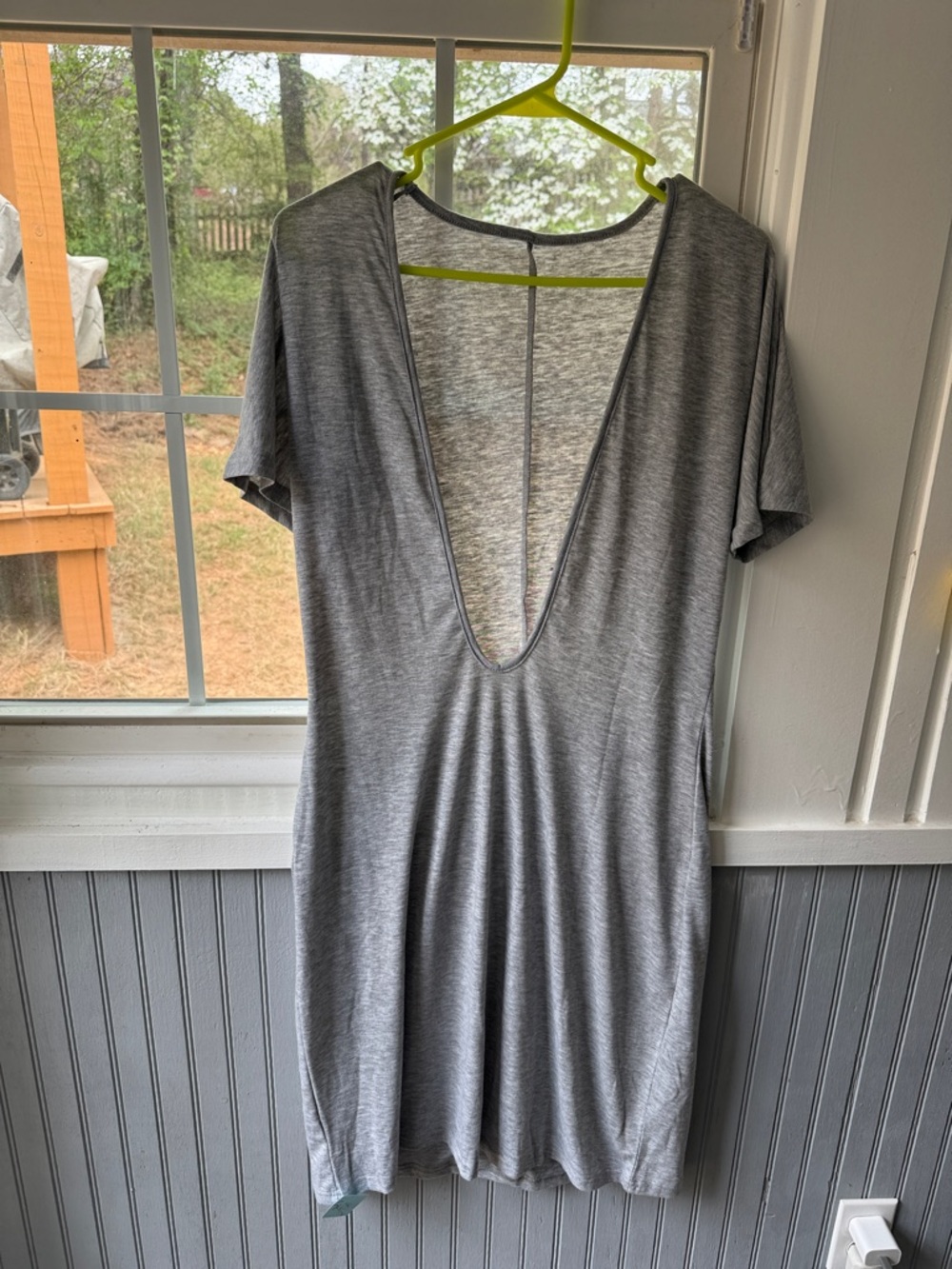 Deep V-Neck Short Sleeve Grey Dress
